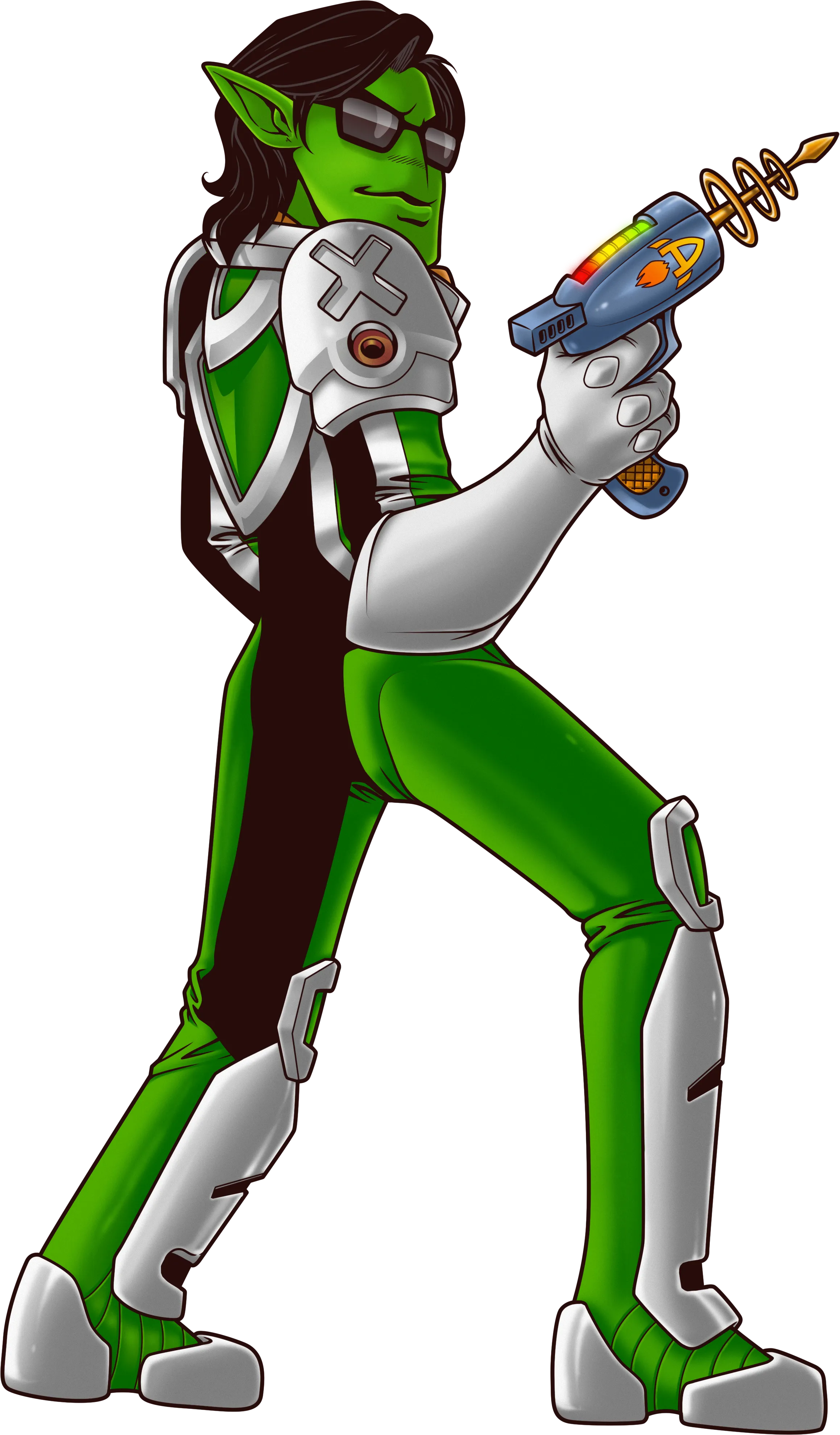 Green alien character representing me in the group SPACE RUSH